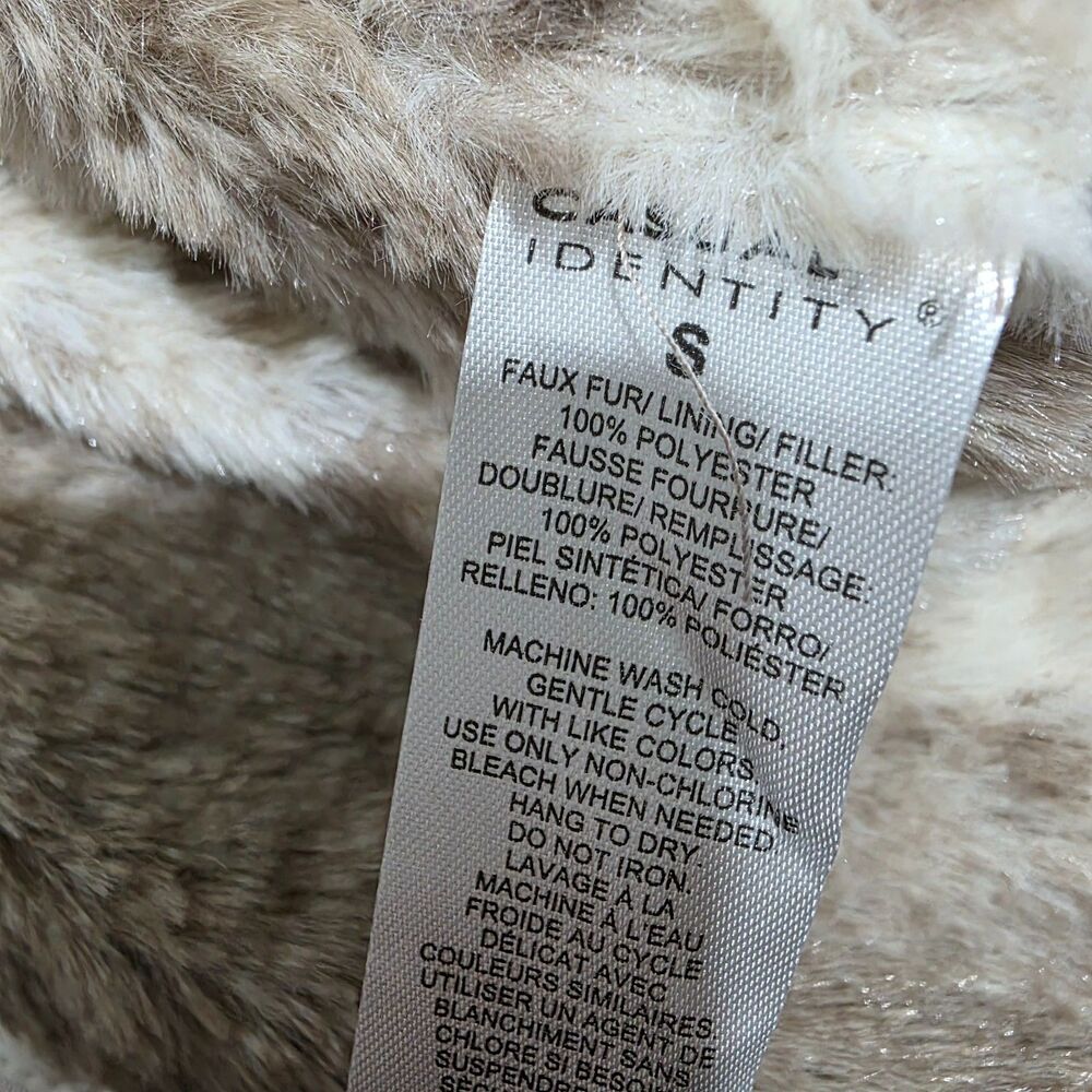 Casual Identity Reversible White & Brown Animal Print Faux Fur Zip Vest S - Picture 13 of 15
